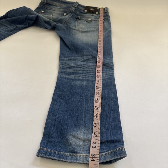 Miss Me Jeans Boyfriend Capri Thick Stitch Rhinestone Embroidered 28 Flap Pocket - Picture 11 of 13